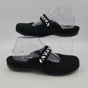 Vionic Shoes Womens 8 Jenelle Mary Jane Mules Black Suede Slip On Rhinestone EUC